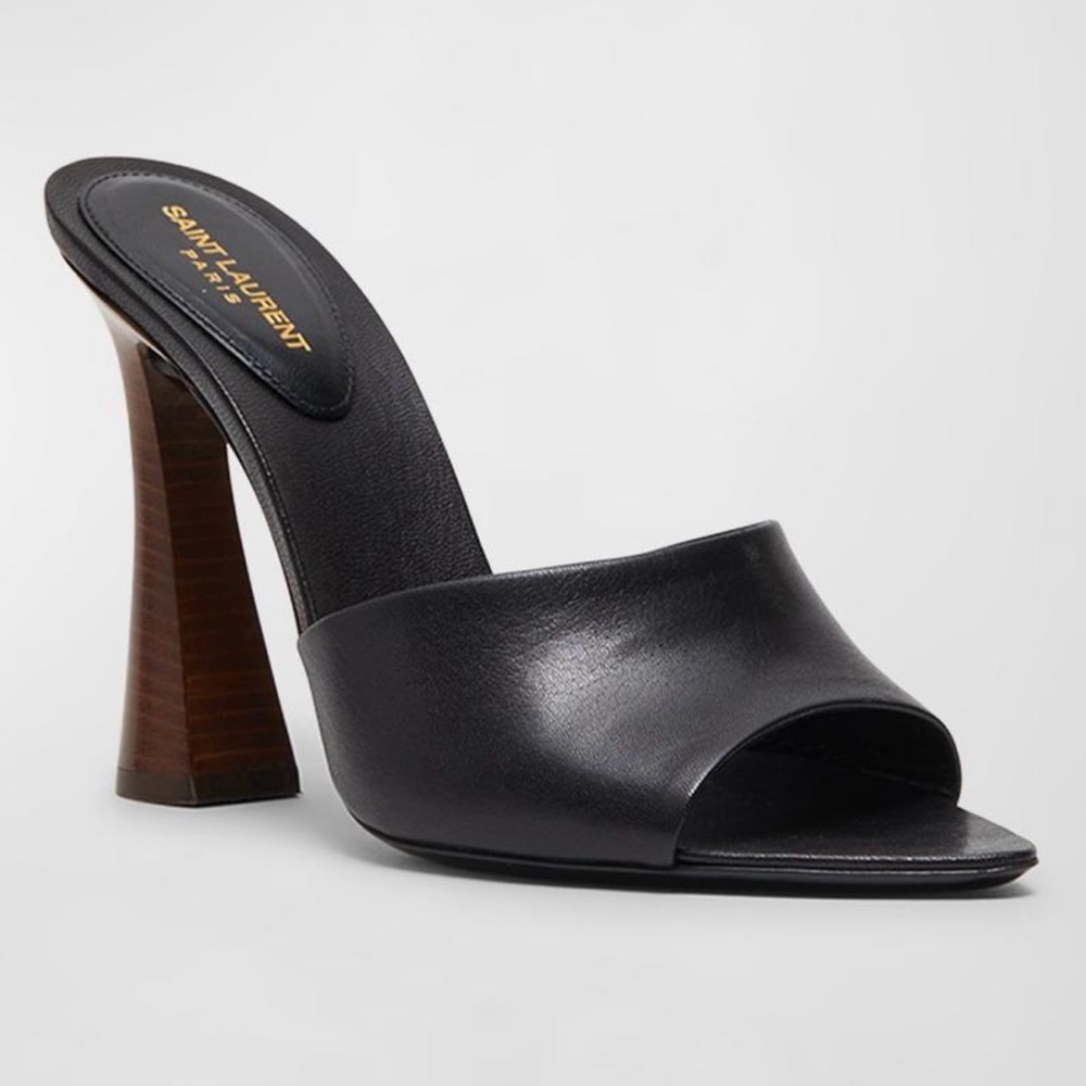 Yves Saint Laurent Gippy Leather Mule With Wooden Heel